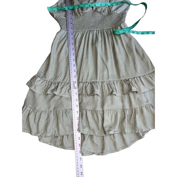 IRIS Dress Womens Olive Green Smocked Waist Ruffled Mini Dress Size L - Picture 3 of 7